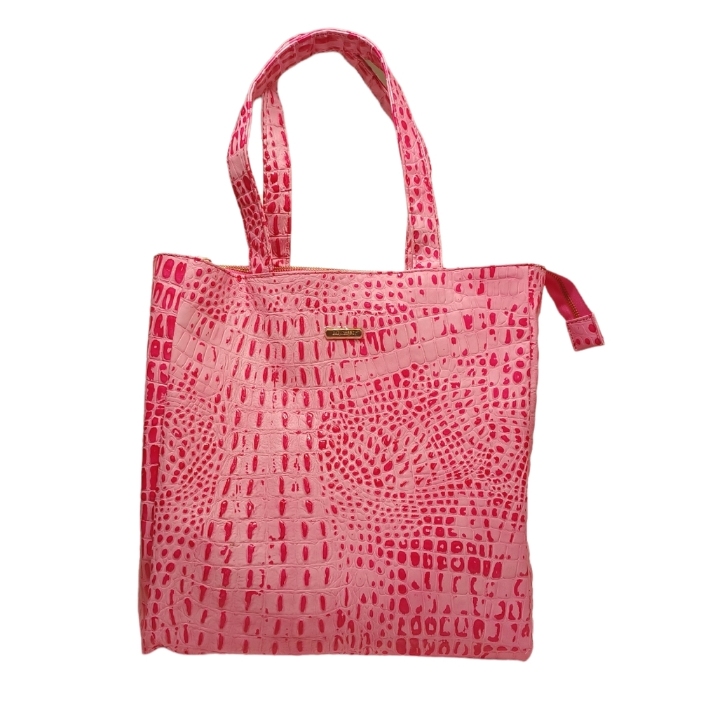 NEW BABYLISS PRO Pink Hot Pink Faux Reptile Print Tote Bag Zipper Top Purse - Picture 1 of 13